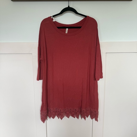 EMERALD TUNIC Top Women's 3X Rust Red Orange Short Sleeve Lace Crochet Trim Y2K - Picture 1 of 7